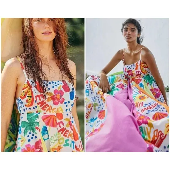 💕FARM RIO💕 White Good Vibes Maxi Dress Floral Tropical Print XS NWT - Image 2