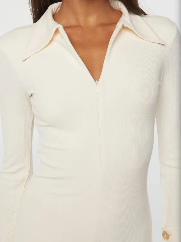 The Line By K Candela Flared Sleeve Maxi Ribbed Zipper Dress Vanilla Medium - Image 3