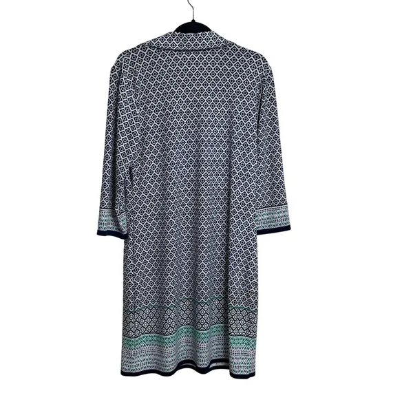 Max Studio Geometric Print Collared Dress Navy White Green Purple‎ Size L - Image 2