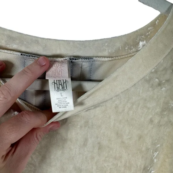 HAH Hot‎ as Hell Cream Crushed Velvet Bell Sleeve Mini Dress FLAW Womens Large - Image 5