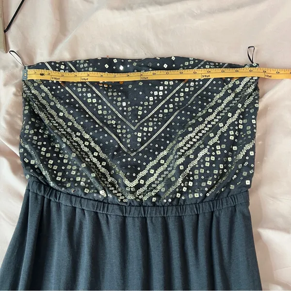 Express‎ Gray Stretch Knit Sequin Embellished Strapless Maxi Dress Dress Slit L - Image 12