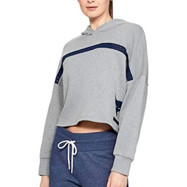 Under Armour Womens Project Rock Taped Fleece Gray S Sweatshirt 1346014-035 - Image 2