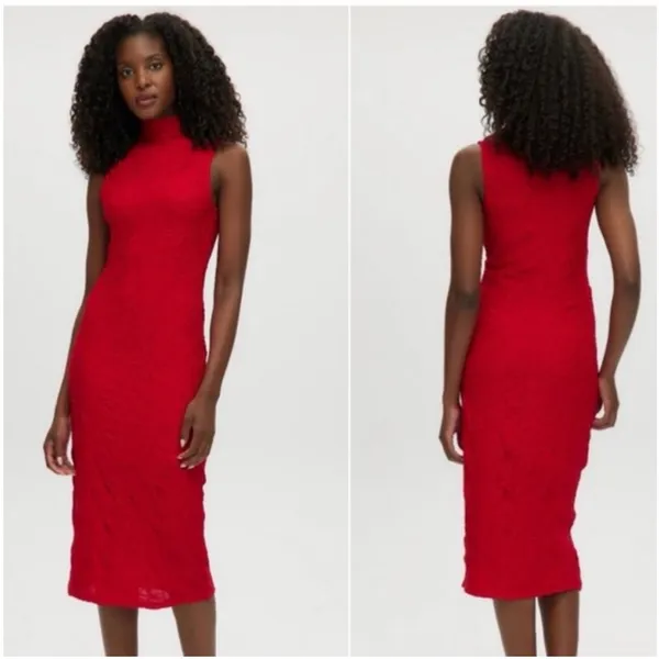 NWT House of Harlow 1960 Red Lace Bodycon Midi Dress Size S - Image 2