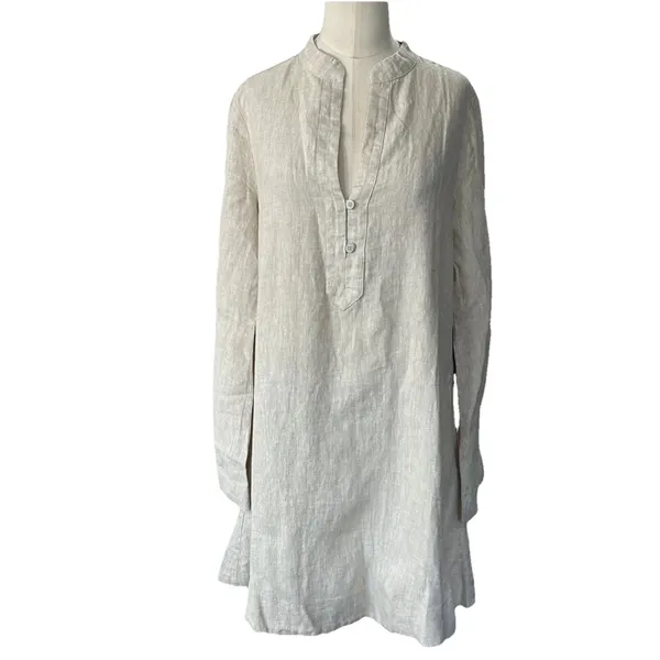 NWT Tuckernuck Tatum Linen Dress Small Beige Natural Shift Mini Long Sleeve - Image 13