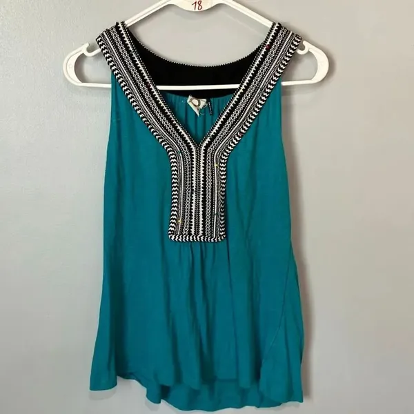 Akemi + Kim Anthropologie Sloane Linen Blend Teal Sleeveless Top Small #700 - Image 2