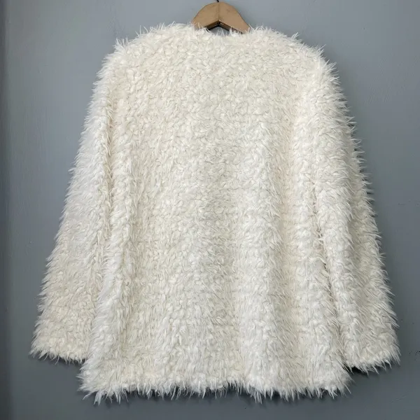 Forever 21 Teddy Jacket Size Small Creamy White Coat Faux Fur Shaggy Glam Chic - Image 6