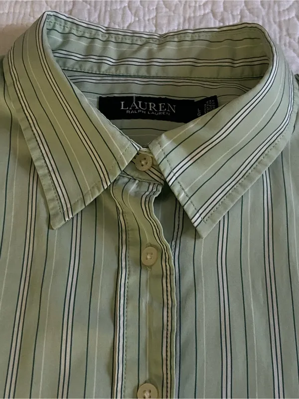 Ralph Lauren Light Green Striped Button Down Shirt Size Large - Image 6