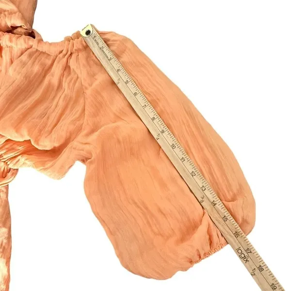 VICI Womens Open Back Balloon Sleeve Mini Dress Size S Orange Crinkle Textured - Image 14