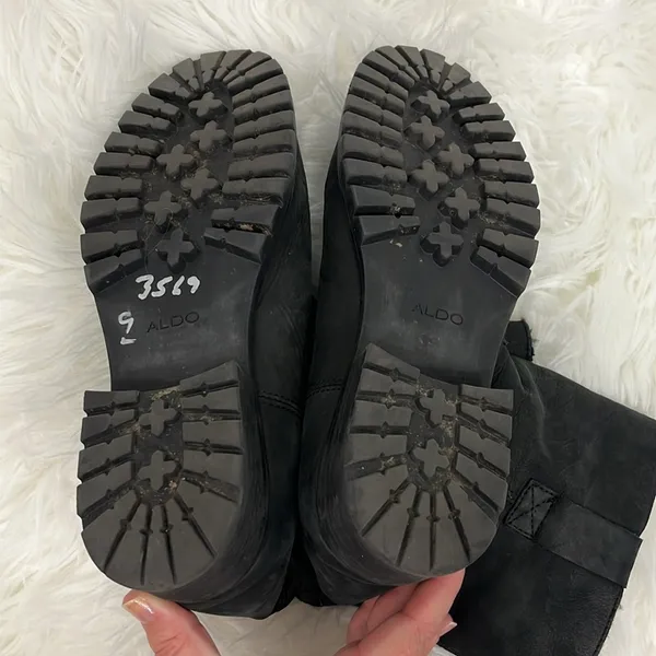 Aldo Size 9 Black Lambs Fur Lined Heeled Biker Moto Boots - Image 6