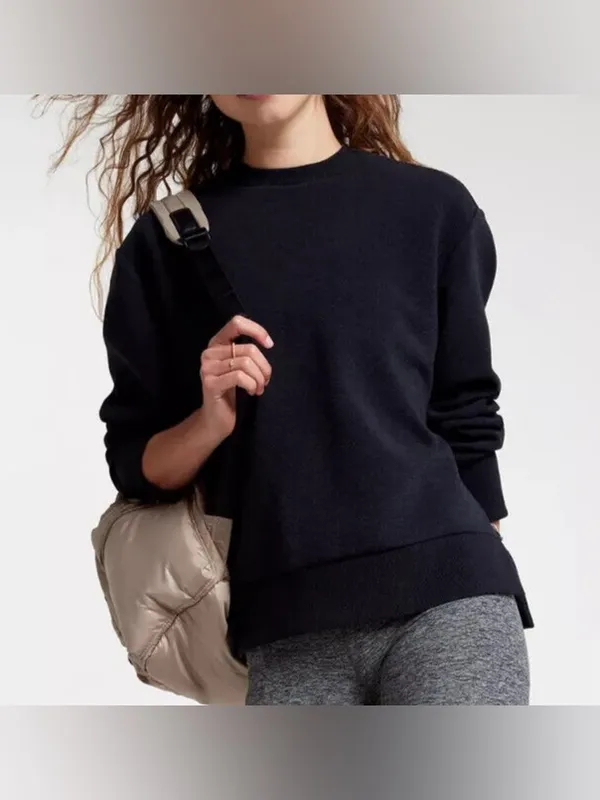 CALIA Elevate Ottoman Side Zip Sweatshirt in Pure Black Heather - Image 6