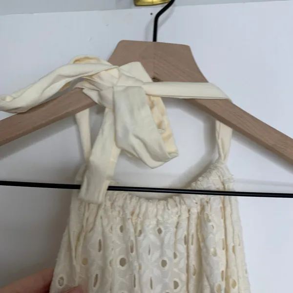 Vitamin A Off White Halter Top Maxi Cover Up Eyelet Swim Dress Womens Medium - Image 7