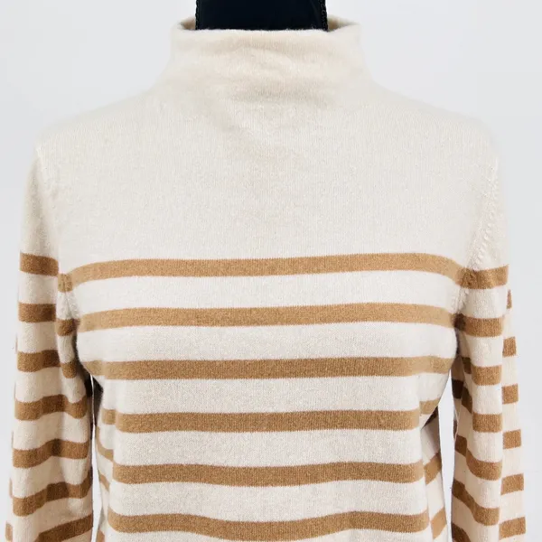Vince.‎ Wool Cashmere Sweater Women's Stripe Mock Neck Cream Tan White Medium - Image 5
