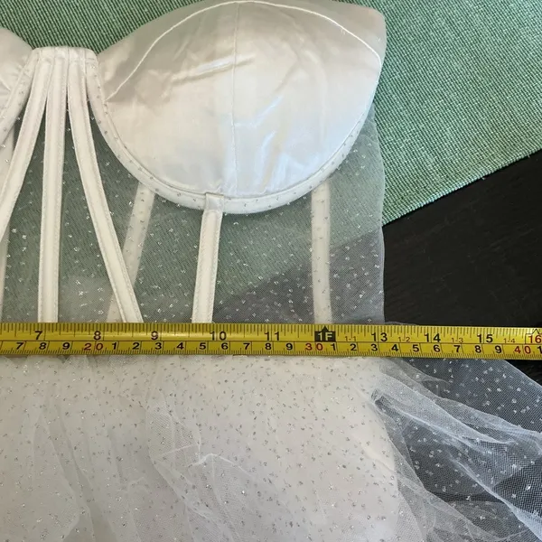 Lulus Strapless White Tulle Mini Dress Silver Glitter Size S D25 - Image 7