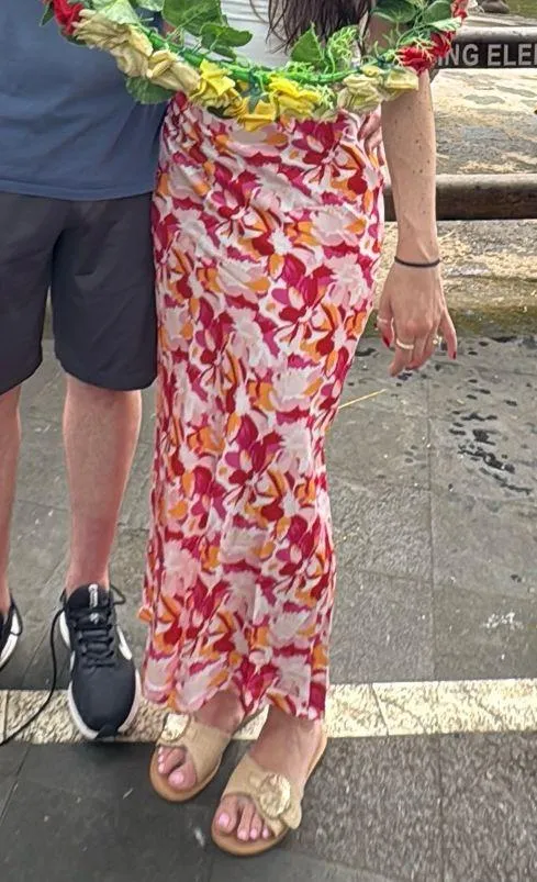 Red orange light pink white 12th tribe satin maxi flower skirt - Image 6