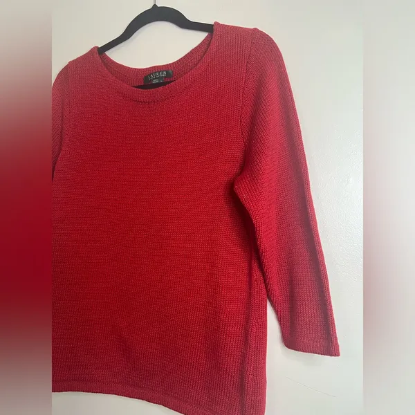 Lauren Ralph Lauren Red Sweater‎ L 100% Mercerized Cotton Classic Knit - Image 2