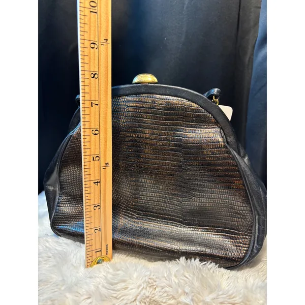 Jones New York Vintage Bronze Lizard Embossed Leather Crossbody Bag Kiss Lock - Image 2