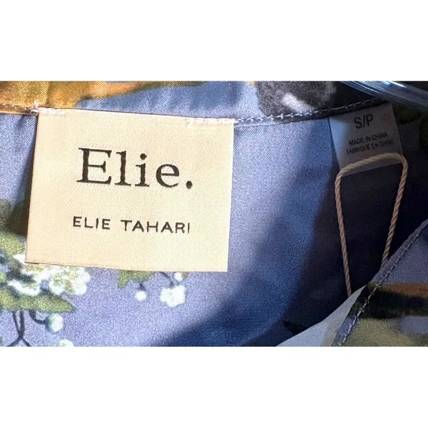Elie‎ Elie Tahari Womens Blue Floral Satin Button Down Blouse Size Small NWT - Image 4