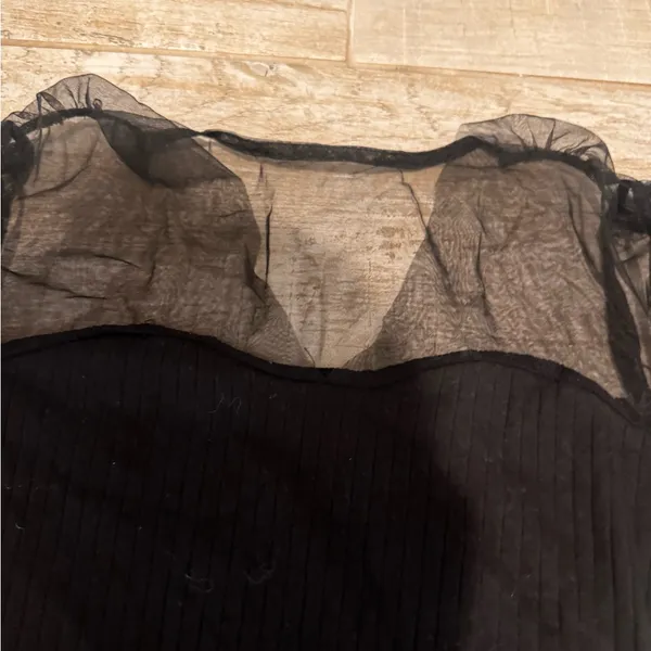 SHEIN Black Sheer Sleeve Blouse Size Small - Image 5