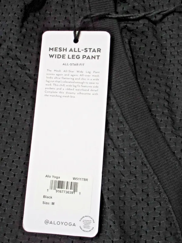 NWT Alo W51178R Mesh All-Star Wide Leg Pant in Black Sheer Lightweight Pants M - Image 7