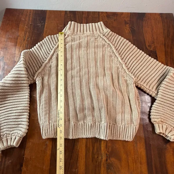 Free People My Only Sunshine Cotton Chunky Knit Mock Neck Sweater Tan Small - Image 5