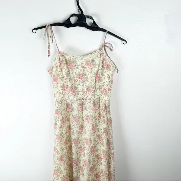 AMERICAN VINTAGE Floral Lace Trim Tie Shoulder Straps Back Zipper Maxi Dress 7/8 - Image 8