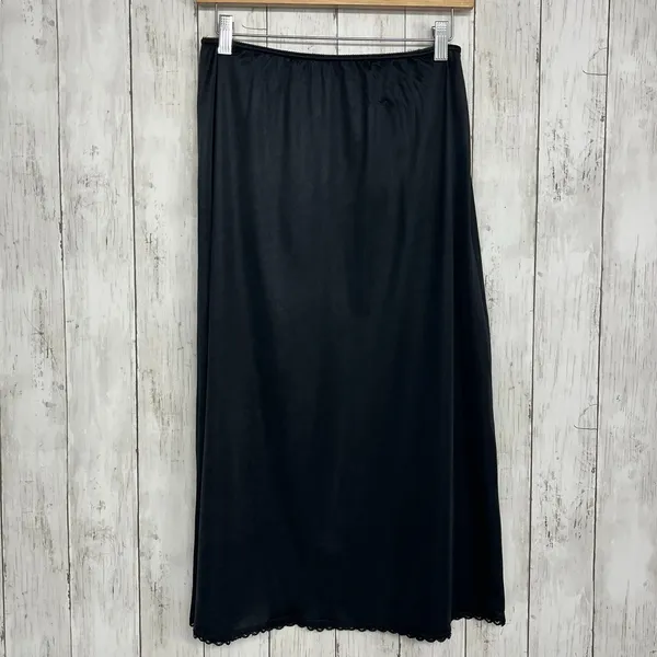 Vintage Fruit Of The Loom Black Nylon Lace Trim Slip Skirt Large Whimsigoth Goth - Image 2