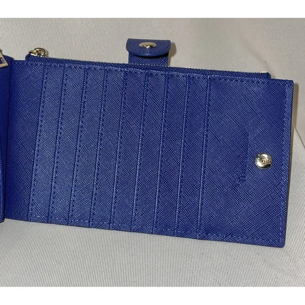 Travelambo Womens Slim Bifold‎ Wallet Blue Vegan Leather Card Organizer Zipper - Image 4