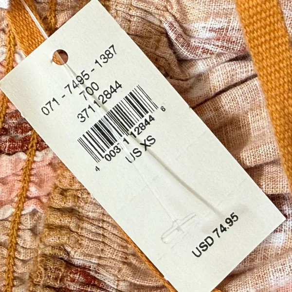 NWT Aerie Sz XS Linen Blend Halter‎ Maxi Dress Ikat Orange Pink Boho Braided - Image 9
