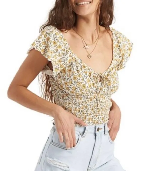 Billabong Smocked Floral Top Size L - Image 3