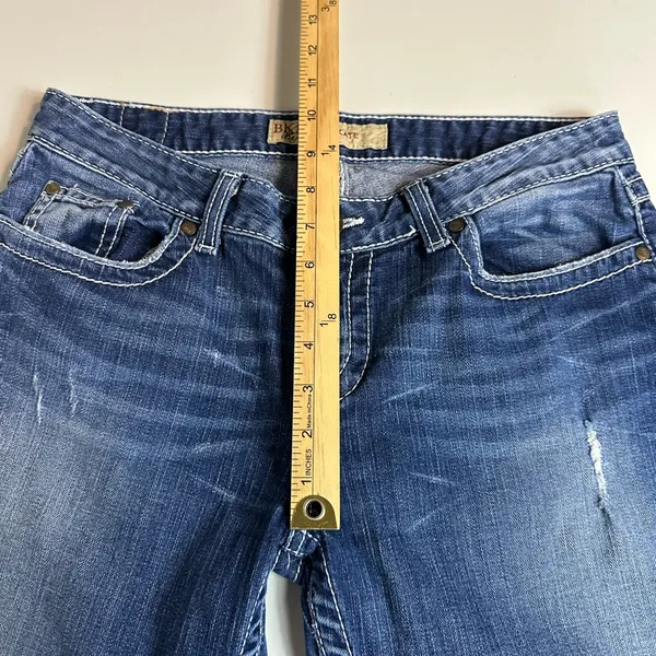 BKE Buckle Mid Rise Dark Wash Distressed Embellished Bootcut Kate Jeans Size 30 - Image 9