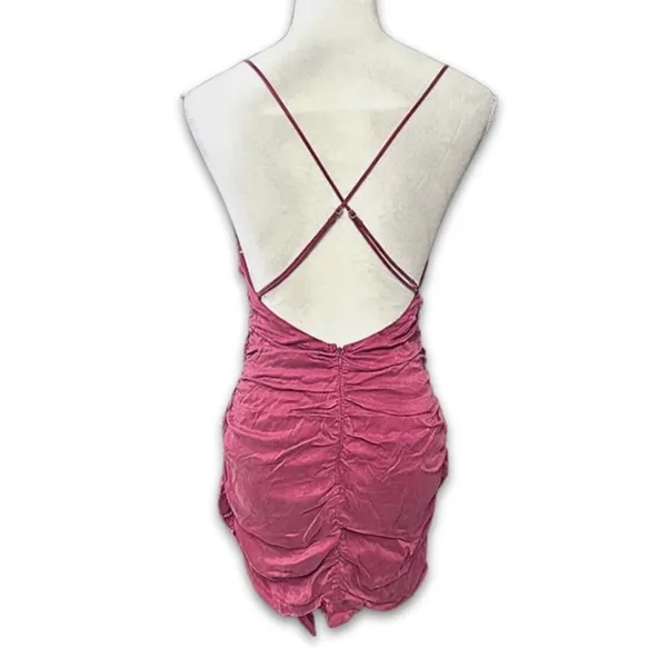 For Love & Lemons Allie Ruched Cowl Neck Draped Mini Dress Magenta Pink M NWT - Image 6