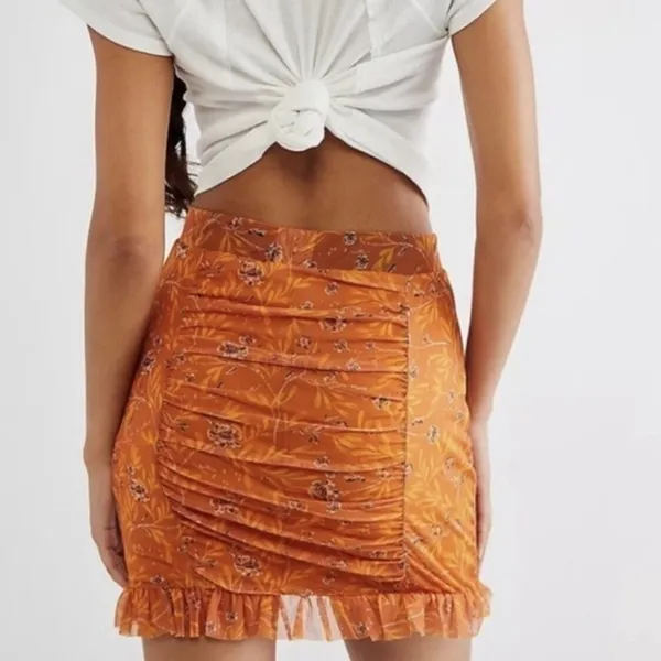 Free People Romi Mesh Ruffle Mini Skirt Small Orange Floral OB1180582 Y2K Size S - Image 2