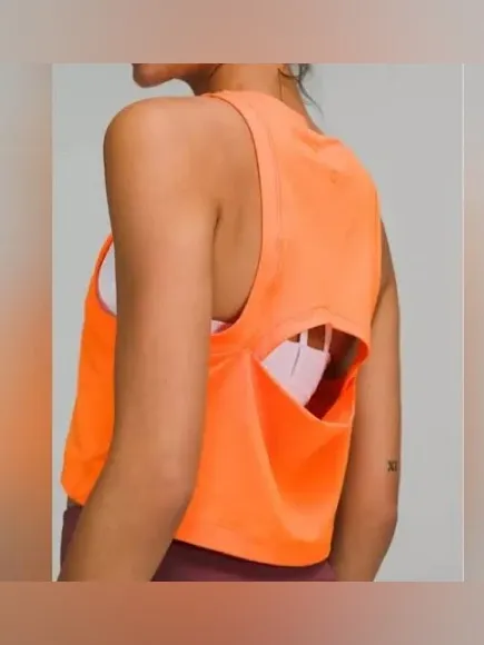Lululemon Open-Back Cropped Training Tank Top Orange Size 6 - Image 2