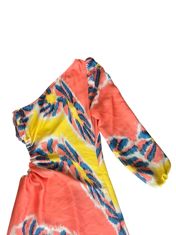 By Anthropologie Women’s One Shoulder Coral Floral Asymmetrical Hem Midi Dress - Image 7