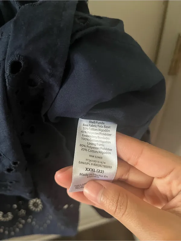 NWT Navy Blue Eyelet Cotton Midi Dress XXXL Resort Euro Summer Coastal Vacation - Image 5