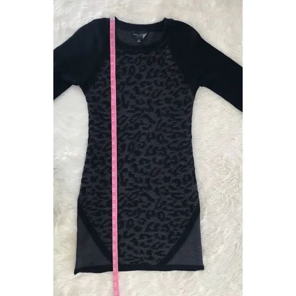 R+J COUTURE Leopard Print Sweater‎ Dress Fitted Raglan Sleeve Black Gray Small - Image 10