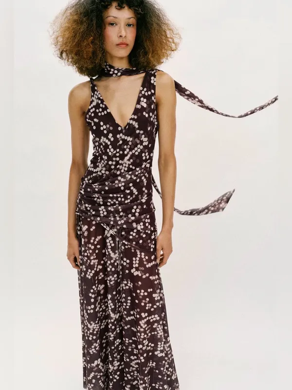 Nwt Zara Long Tulle Polka Dot Dress Size S - Image 3