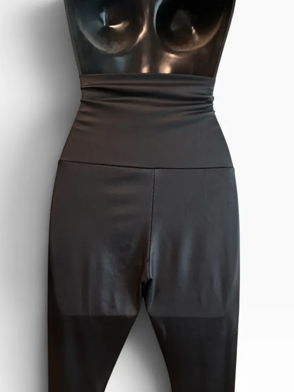 Cherish High-Waist Faux Leather Vegan Full Length Leggings - Black - Image 8