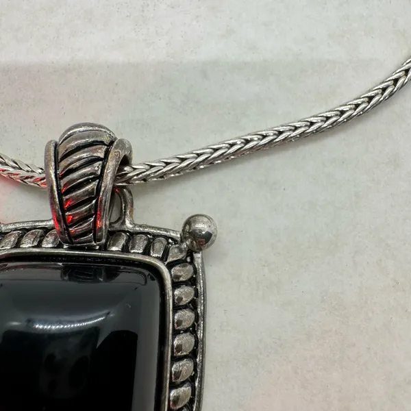 Vintage Premier Designs Silver Tone Black Stone Pendant Chain Necklace Stamped - Image 4