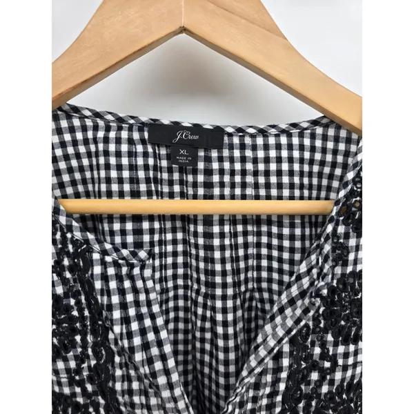 J.Crew Blouse Womens XL Gingham Eyelet Embroidered Black White EUC - Image 2