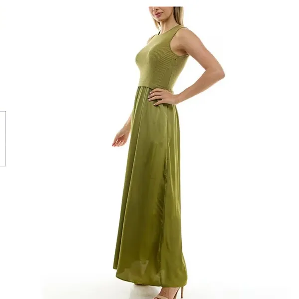 NWT Taylor Mix Media Ribbed Bodice Crew Neck Satin Skirt Pocket Medium - Image 4