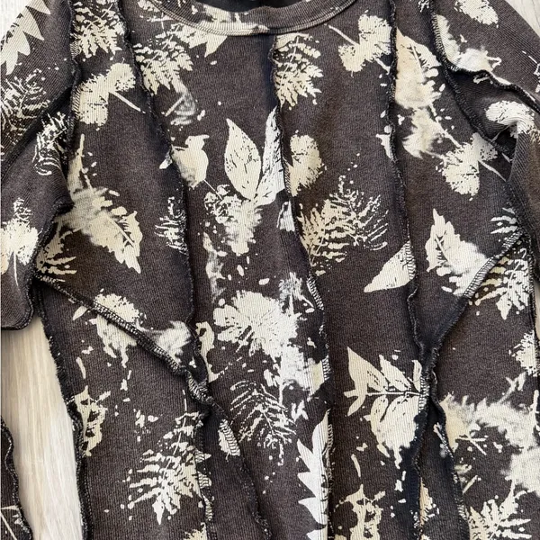Oli & Hali Bohemian Cotton Ribbed Foliage Washed Brown Long Sleeve size medium - Image 7