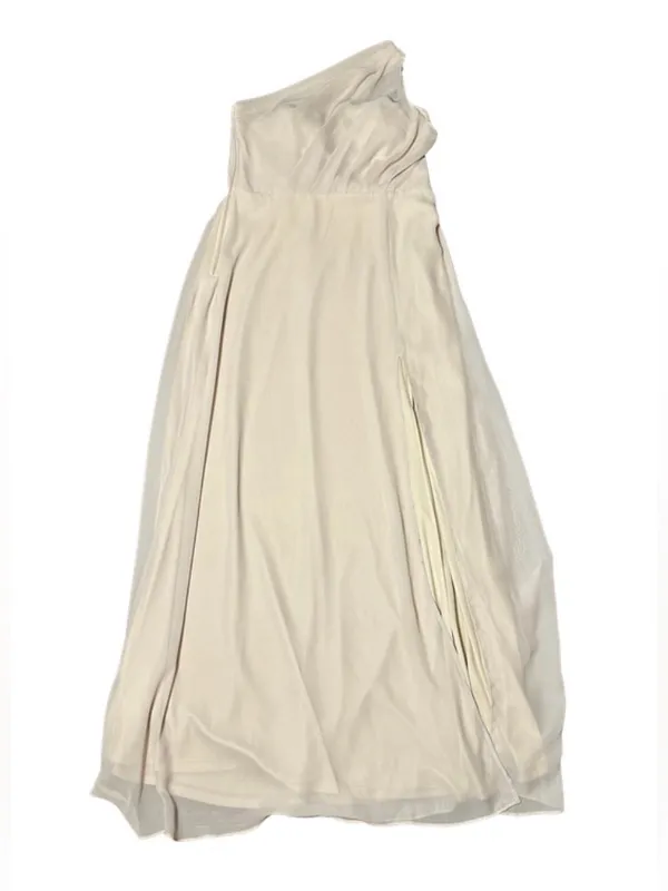 Birdy Grey Kira One Shoulder Chiffon Bridesmaid Formal Dress Slit Champagne L - Image 3