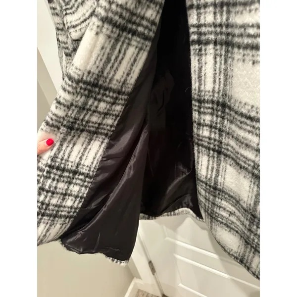 Princess Polly Eleri Plaid‎ Coat Gray White Checkered Longline Jacket XS/S - Image 6