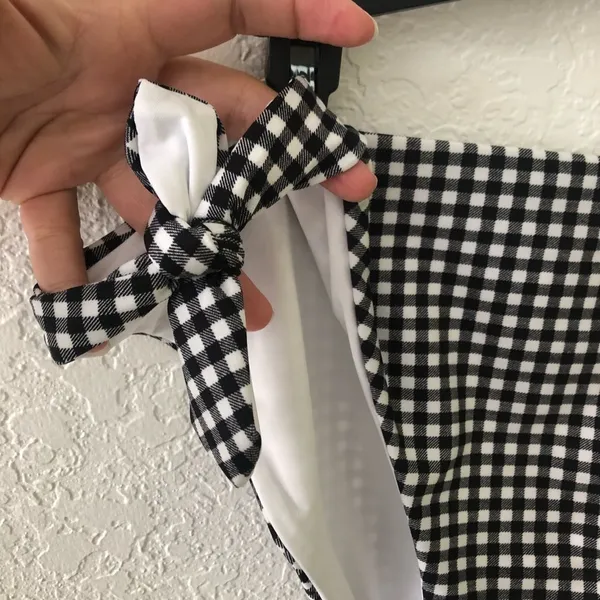 BONGO Womens Black White Gingham Bikini Bottom Side Tie Juniors NEW XL - Image 2