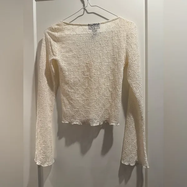Just Polly‎ Ivory Lace Long Sleeve Top Size Small - Image 2