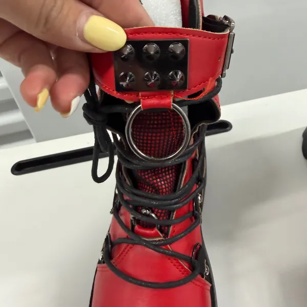 Red Platform Boots Gothic Punk Studded Mesh Wedge Ankle Boots Red Black Size 38 - Image 5