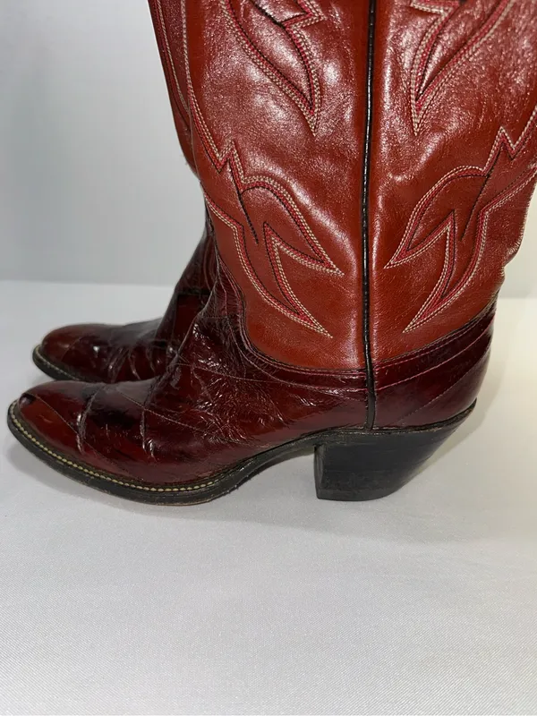 ⁠Dan Post Vintage Eel Skin Patchwork Western Boots Womens Size 5.5B Cognac - Image 6