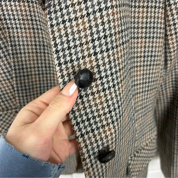 Zara Wool Blend Brown Houndstooth Knit Blazer Jacket Size XS - Image 8