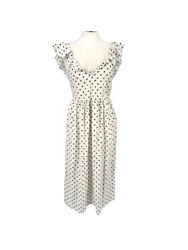 Boohoo Polka Dot Midi Dress Cottagecore French GirlmRetro Ruffle Size 8 NWT - Image 4